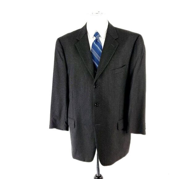 Joseph Abboud Flannel Wool 3 Button Sport Coat 42R OR Slim Fit 44R Gray Check - Picture 3 of 10